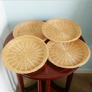 Boho Rattan Paper Plate Holders Wall Decor Set/4